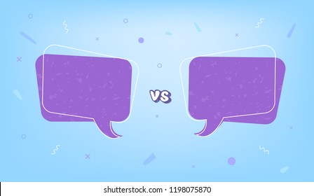 Versus template. VS screen with empty space for contestants names. Battle background with speech bubble. Vector illustration.