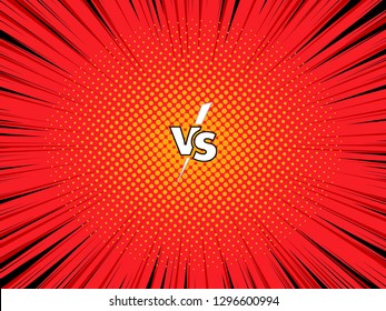 Versus vector comic book background, superhero entering battle screen, halftone texture effect