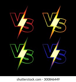 Versus Vector Icons. VS Letters with Glowing Lightning. 