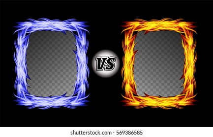 Versus Vector Symbol With Fire Frames. VS Letters. Flame Fight Background Design. Competition Concept. Fight Confrontation Sign