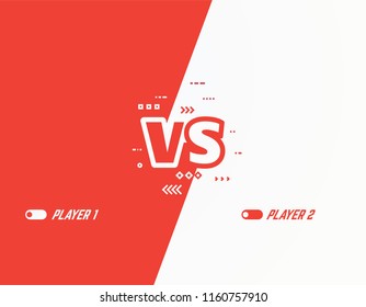 Versus vector template background. Battle or competition concept template. Red and white players. Video games or fighting competitors. VS letters and abstract lines and arrows on two color background.