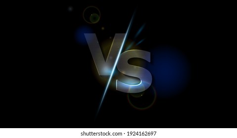 Versus VS background. Textured metal letters. Black background with light effects. 3D vector illustration on black background.