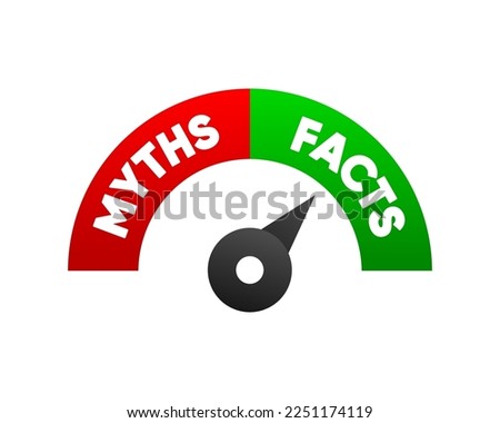 Versus VS battle. Speed risk scale of facts and myths. Concept of thorough fact checking or easy compare evidence. Vector illustration.