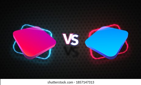 Versus vs battle vector illustration. Isolated red and blue 3d podiums with light neon effects sport competition background
