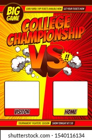 Versus VS, comic cover college fighting campaignship template background, flyer brochure speech bubbles, doodle art, Vector illustration, you can place relevant content on the area, EPS10.