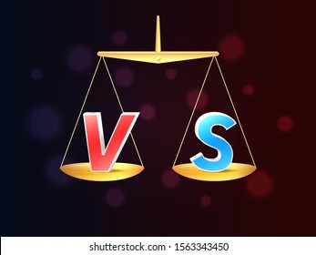 Versus VS and golden scales. Vector illustration.