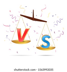 Versus VS and golden scales. Vector illustration.