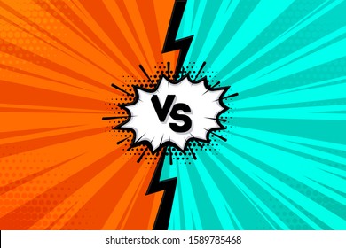 Versus Or VS Letter Design In Comic Style - Fight Orange And Turquoise Background With Halftone Elements