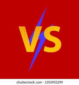 Versus VS letters fight background in flat comics style design with halftone