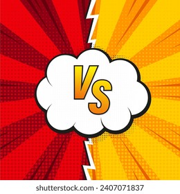 Versus VS letters fight background in flat comic style with halftone, lightning. Pop art pattern. Comic background with speech bubble  Confrontation. Vs fight backgrounds comics. Vector illustration