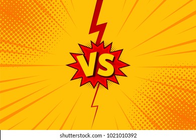 Versus VS letters fight backgrounds in flat comics style design with halftone, lightning. Vector illustration