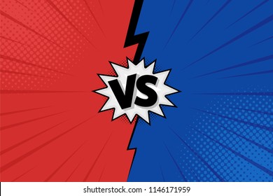 Versus VS letters fight backgrounds in flat comics style design with halftone, lightning. Vector illustration