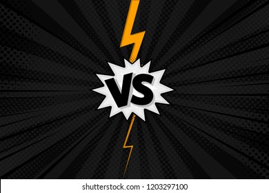 Versus VS letters fight backgrounds in flat comics style design with halftone, lightning. Vector illustration