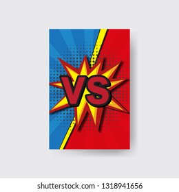 Versus VS letters fight backgrounds in flat comics style design with halftone, lightning. Vector illustration