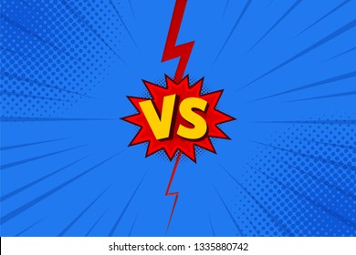 Versus VS letters fight backgrounds in flat comics style design with halftone, lightning. Vector illustration