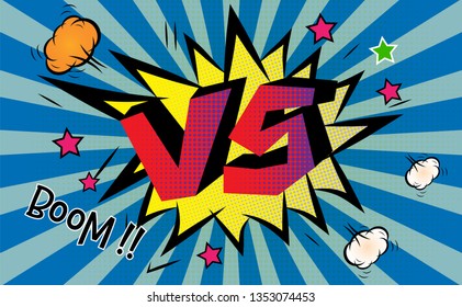 Versus VS letters fight backgrounds  with halftone, lightning. text design pop art comic style colorful background.for t shirt,print,banner,flyer,brochure,Party,invitation card.vector illustration
