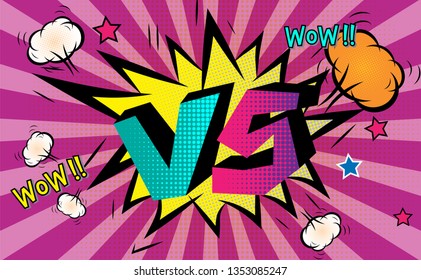 Versus VS letters fight backgrounds  with halftone, lightning. text design pop art comic style colorful background.for t shirt,print,banner,flyer,brochure,Party,invitation card.vector illustration