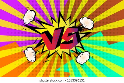 Versus VS letters fight backgrounds  with halftone, lightning. text design pop art comic style colorful background.for t shirt,print,banner,flyer,brochure,Party,invitation card.vector illustration