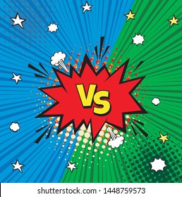 Versus VS letters fight backgrounds in flat comics style design with halftone