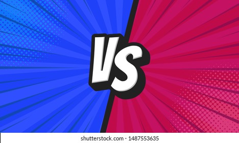 Versus VS letters fight backgrounds in flat comics style design with halftone, lightning. Vector illustration.