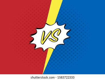 Versus VS letters fight backgrounds in flat comics style desig. N with halftone, lightning, round circle frames. Vector illustration