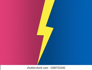 Versus VS letters fight backgrounds in flat comics style desig. N with halftone, lightning, round circle frames. Vector illustration