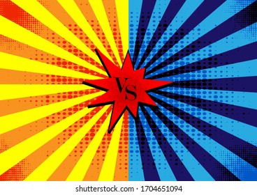 Versus VS letters fight backgrounds in flat comics style design with halftone, lightning.  Decorative background with bomb explosive in pop art style.  Vector illustration.