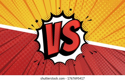 Versus VS letters fight backgrounds in flat comics style design with halftone, lightning. Vector illustration