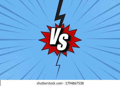 Versus VS letters fight backgrounds in flat comics style design with halftone, lightning. Vector illustration