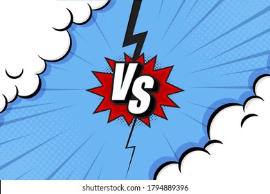 Versus VS letters fight backgrounds in flat comics style design with halftone, lightning. Vector illustration