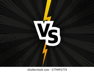 Las letras contra VS pelean con fondo gris pop en el diseño del estilo de los comics con medio tono, relámpago. Ilustración vectorial.