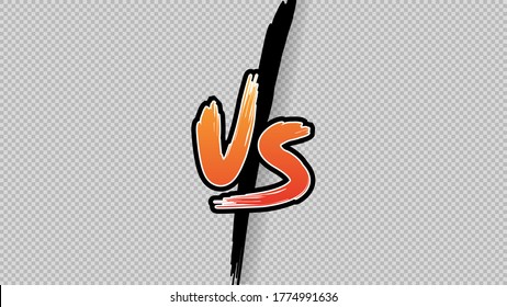 Versus VS letters fight transparent backgrounds in brush style design with black and yellow gradient colors, lightning. Vector illustration.