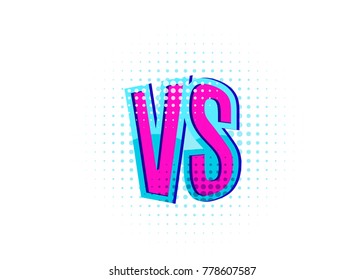 Versus VS letters in flat retro comics style design with halftone. Vector illustration