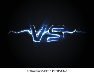 Versus VS logo. Battle headline template. Sparkling lightning design. Isolated vector illustration on black background.