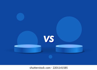 Versus VS sign with blue empty podiums or pedestals, abstract circles on background. Sport confrontation, martial arts combat, fight competition or challenge vector.