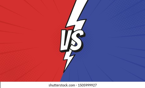 Versus VS sign with lightning bolt isolated on fight backgrounds in flat comics style design with halftone, lightning for battle, sport, competition, contest, match game. Vector illustration.
