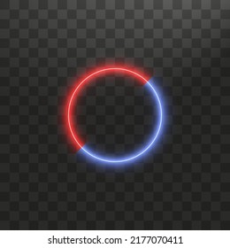 Versus VS firmar en el marco de círculo neón en fondo transparente. Láser brillantes líneas rojas y azules brillantes con efecto de luz suave. Ilustración vectorial de la mockup realista, plantilla para el diseño de juegos
