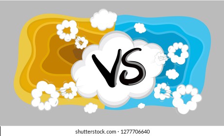 Versus and VS text smoke style with blue and yellow  comic paper cut graphic illustation 