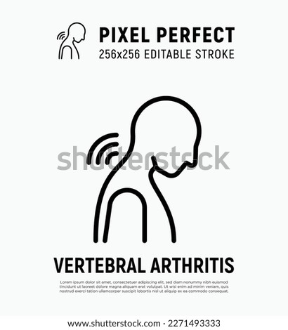 Vertebral arthritis thin line icon. Joint inflammation, neck pain. Pixel perfect, editable stroke. Vector illustration.