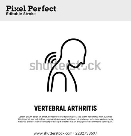 Vertebral arthritis thin line icon. Joint inflammation, neck pain. Pixel perfect, editable stroke. Vector illustration.