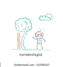 vertebrologist standing near tree with a crooked trunk