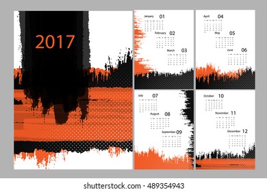 Vertical 2017 vector grungy calendar design with cover and 4 pages. Elements for your work. Eps10