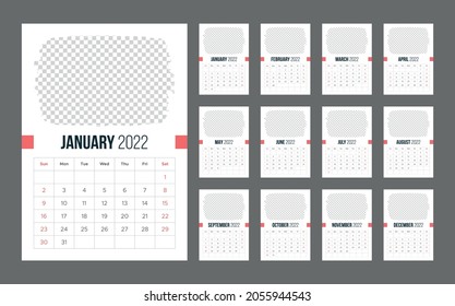 Vertical 2022 new year wall calendar, planner and schedule for print. Weeks start on sunday