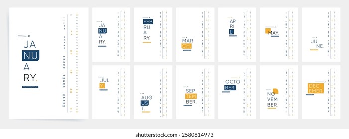 Vertical 2026 Calendar, Typography Classic Yearly Corporate Calendar Mockup with Abstract Style for 2026 year