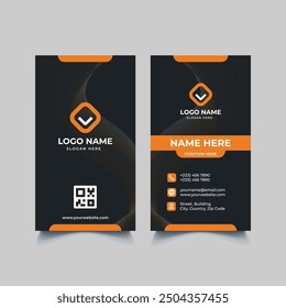 Vertical Diseño de tarjeta de visita listo para impresión a 2 caras. Plantilla de tarjeta de visita de retrato creativo, Vector de tarjeta de llamada Abstractas