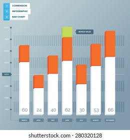 Vertical 3D Bar Chart Graphic with dual color