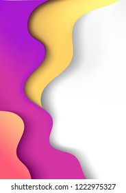 Vertical A4 banner with 3D abstract background with pink yellow paper cut waves. Vector design layout for presentations, flyers, posters.