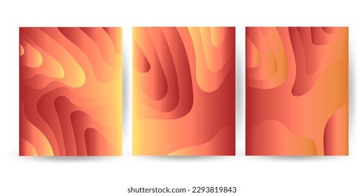 Vertical A4 banner with 3D abstract background with waves and red, orange and yellow paper cut background. modern