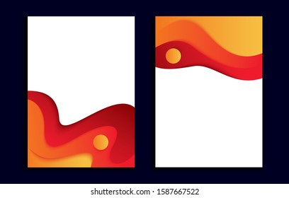 Vertical A4 banners with 3D abstract background with red and yellow paper cut waves. Contrast colors. Vector, flyers, posters