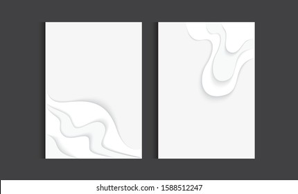 Vertical A4 banners with 3D abstract background with White and black paper cut waves. Contrast colors. Vector, flyers, posters